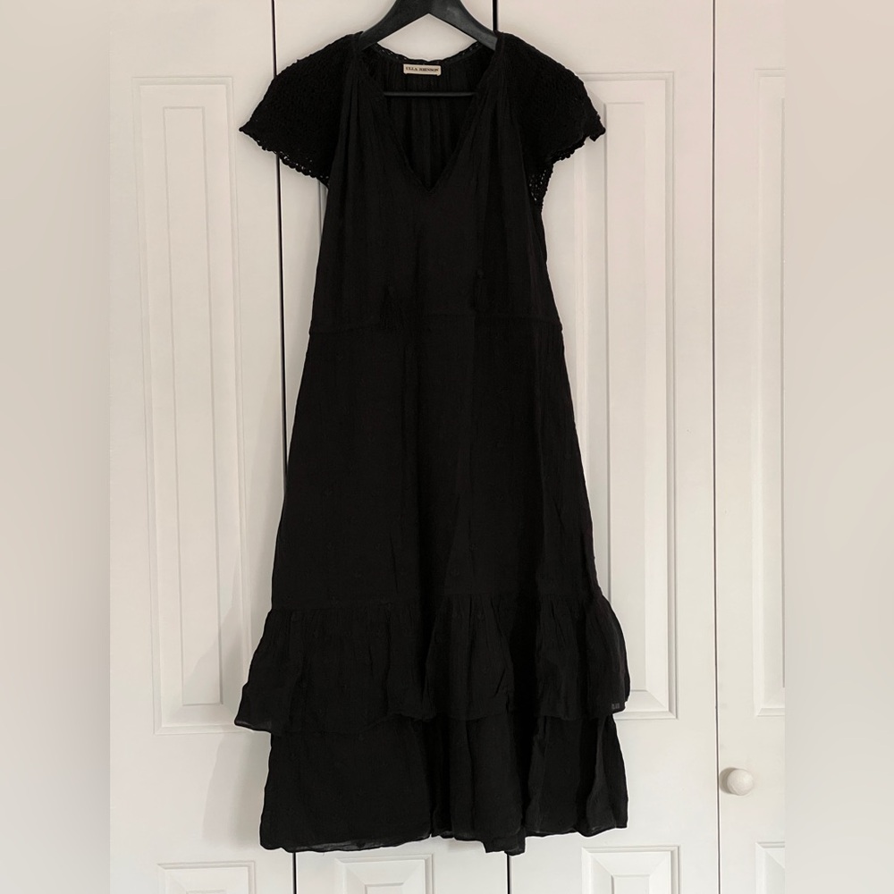 Ulla Johnson V-neck Black Dress with Crocheted Sleeves